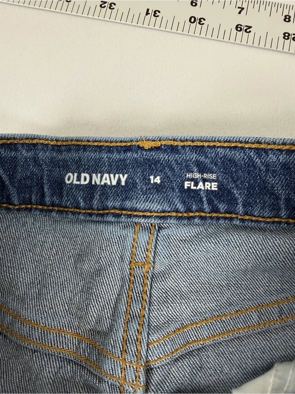 Old Navy Girls High‑Rise Flare Jeans | Size 14 | Distressed Knees | Blue Denim